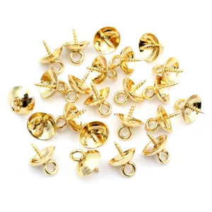 30pcs 4x10mm gold stainless steel eye pin bails for half drilled pearl jewelry making