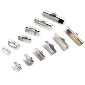 Polished stainless steel ribbon crimp ends in various sizes for DIY jewelry making