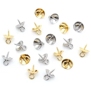 Stainless Steel Screw Eye Pin Bails With Cup Base Threaded Peg For Half Drilled Pearls Beads Jewelry Finding DIY Making
