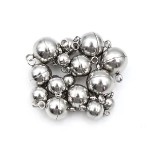 Polished silver magnetic spherical clasps in various sizes for DIY necklace and bracelet