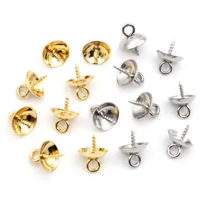 30pcs 4x10mm stainless steel screw eye pin bails for pearl jewelry DIY in gold and silver
