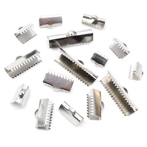 Polished stainless steel ribbon crimp ends with teeth for DIY jewelry making