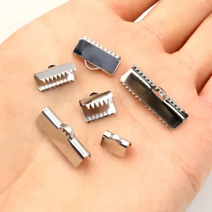 Polished stainless steel cord ends ribbon clamps for DIY jewelry making in various sizes