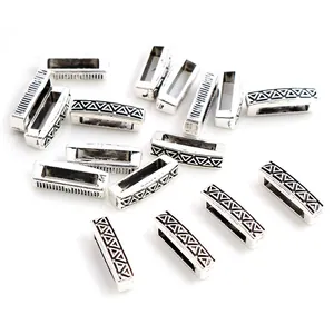 Flat rectangular slider beads with geometric engraving for DIY leather bracelet making