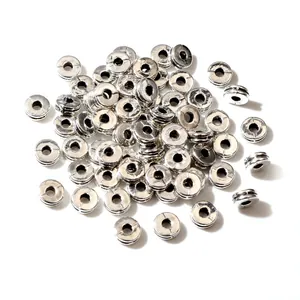 100 piezas de cuentas espaciadoras planas plateadas 6x2,5mm para fabricación de joyas DIY