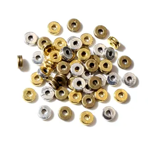 Cuentas espaciadoras planas de 6x2,5mm en oro, plata y bronce para hacer bisutería