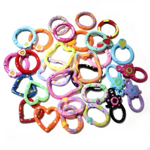 Zinc Alloy Painted Spring Ring Clasps Heart Cat Head Flower Shape Clasps For DIY Jewelry Making Keychain Bags Accessories