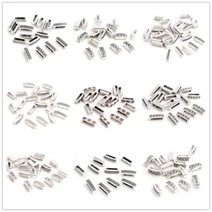 20pcs antique silver rectangular slider beads with retro patterns for DIY leather bracelets