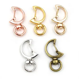 Moon-shaped metal keychains in five plating colors with 360-degree rotating swivel rings