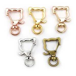 Cat head shaped lobster clasps in five metal finishes with 360-degree swivel rings
