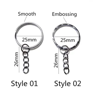 25mm Edelstahl Schlüsselring mit 4-gliedriger Kette, glatt und geprägt im Set