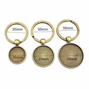 Vintage bronze DIY keychain set with 20mm 25mm 30mm round sunburst pendant trays