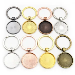 DIY round tray keychain bases in multiple metal plating colors for jewelry making