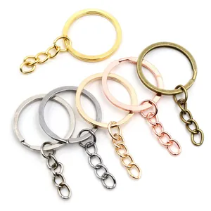 Flat split key ring with short chain set in six metallic colors for DIY jewelry making