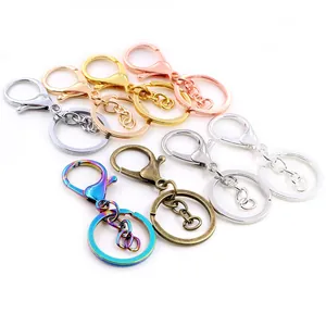 Detail of assorted metal lobster clasps and key rings in multiple metallic finishes
