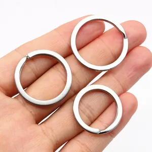 Flat stainless steel split key rings in various sizes for DIY jewelry and keychain making