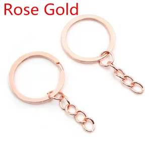 Flat rose gold key ring with four-link chain DIY metal hardware accessories on white back