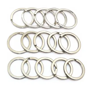 Set of 15 polished stainless steel split key rings in 25mm 28mm 30mm sizes on white background