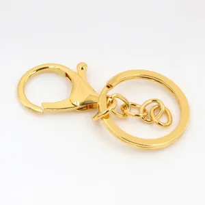 Polished gold lobster claw clasp with flat metal key ring chain for DIY accessories