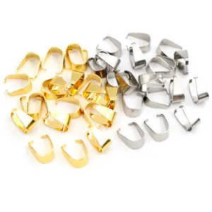 Polished stainless steel pendant pinch bails in gold and silver for jewelry making
