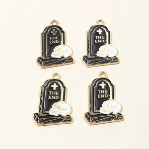 Gothic punk tombstone pendant with skull and THE END text for DIY jewelry making