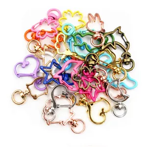 Assorted colorful animal and heart-shaped metal lobster clasps for DIY keychain making