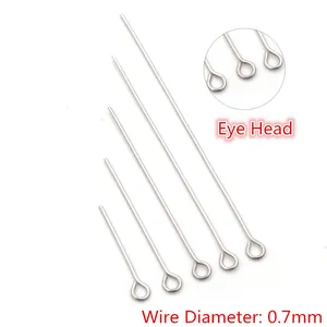 Cinque chiodini a occhiello in acciaio inossidabile argento con diametro filo 0,7mm