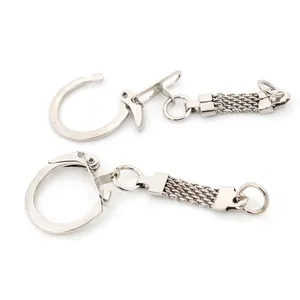 Pair of 60x24mm silver metal snake chain keychains with mesh link for DIY jewelry making