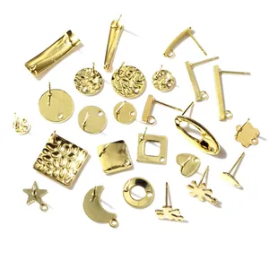 Variety pack of golden stainless steel earring studs in diverse geometric shapes for DIY