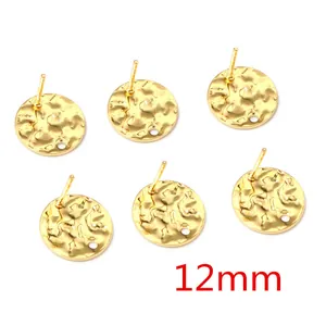 6-piece set of 12mm gold hammered texture stainless steel post earrings with hanging loop