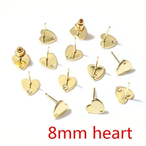 Bulk 20pcs 8mm gold heart-shaped stainless steel ear stud posts with hanging loops