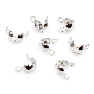 Polished silver metal folding crimp beads and clasp ends for DIY jewelry making