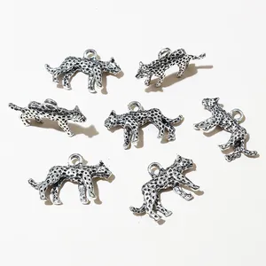 3D leopard alloy charms in antique silver finish for DIY jewelry making and crafts