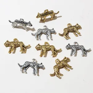 Macro detail of alloy leopard charms showing fine spot textures in gold and silver plating