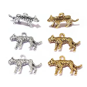 Detailed macro view of 3D leopard alloy charms in gold and silver plating with spot textures