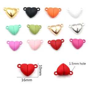 Fermoirs magnétiques en forme de cœur pour bijoux DIY, 12 couleurs, 16x10 mm