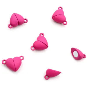 Fermoir magnétique en forme de cœur rose pour bracelets et colliers DIY avec crochets