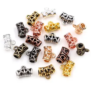 Vintage Alloy Hollow Bail Beads Jewelry Connectors For DIY Necklace Bracelet Making Flower Geometric Pattern Findings
