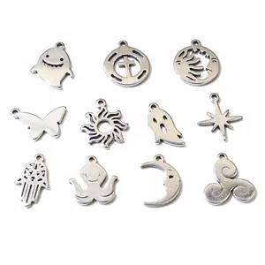 Set van vintage zilveren roestvrijstalen DIY-hangers met sterren, manen en vlinders voor sieraden