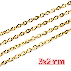 3x2mm gold-plated stainless steel oval link chain for DIY jewelry making