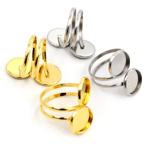 Adjustable Stainless Steel Ring Base Cabochon Bezel Settings For DIY Jewelry Making Vintage Style Craft Supplies Parts