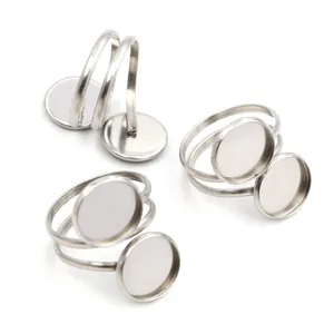 Adjustable stainless steel double round bezel ring base for DIY gemstone jewelry making