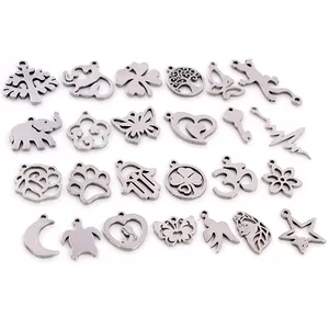Stainless Steel Small Pendants Charms For DIY Jewelry Making Various Animal Botanical Geometric Shapes Silver Tone Pendants