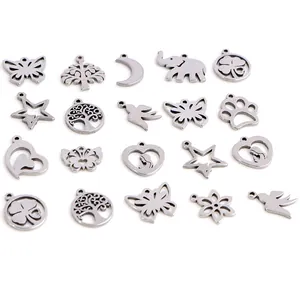 Polished silver stainless steel charms in butterfly star moon shapes for DIY jewelry making