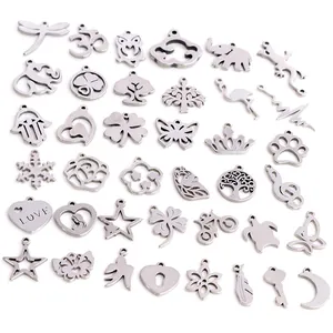 Assorted stainless steel charms featuring nature and geometric motifs for jewelry making