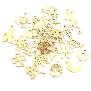 Golden stainless steel DIY pendant charms featuring stars, moon, and butterfly shapes