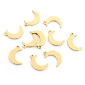 Set of ten vacuum plated gold stainless steel crescent moon charms for DIY jewelry making