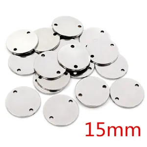 Polished stainless steel 15mm double-hole round pendant charms for DIY jewelry making