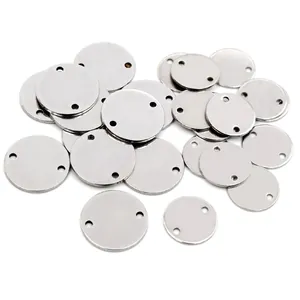 Stainless Steel Double Hole Round Tag Blank Connectors For DIY Jewelry Making Necklaces Bracelets Jewelry Findings Accessories