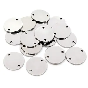 Polished silver stainless steel round 2-hole charms for DIY jewelry making